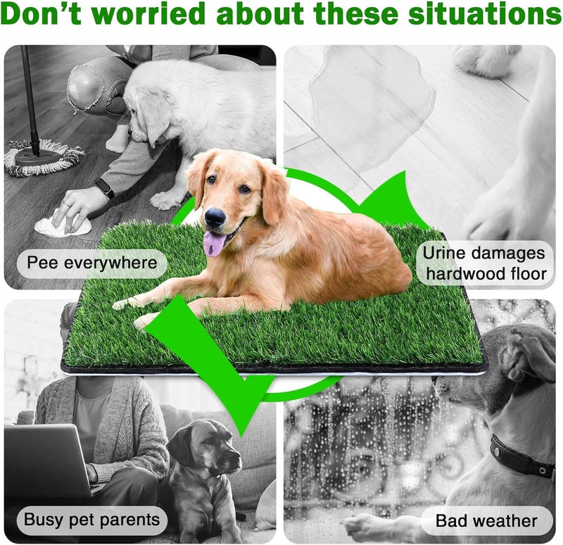 Annexfun Dog Grass Mat with Pee Pad 38×23", Large Dog Litter Box Indoor Artificial Turf Grass Porch Waterproof Patio Potty Tray for Doggie Reusable Washable and Lawn for Replacement Puppy Training - Image 2